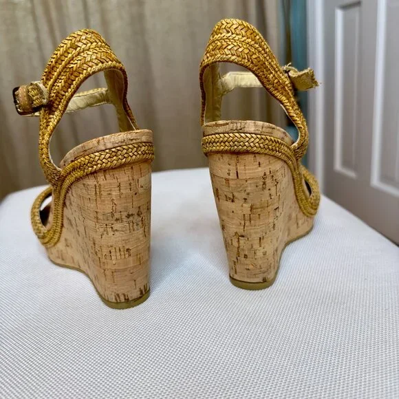 Stuart Weitzman Minx Stappy Wedges Shoes with Cork and Raffia Size 7 - Picture 14 of 16
